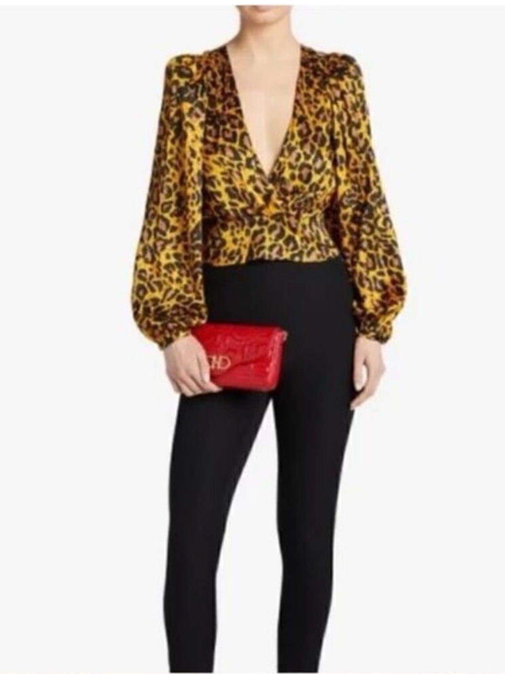 Ronny Kobo Yellow and Black Silk Leopard Print Top